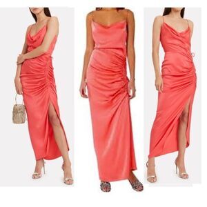 VERONICA BEARD Natasha Satin Rushed Maxi Dress 